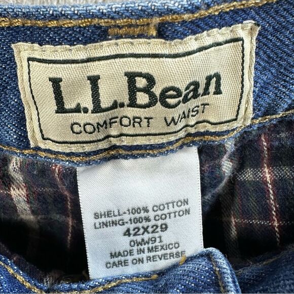 L.L. Bean Flannel Lined‎ Comfort Waist Jeans Bake Denim Men’s 42x29 - Picture 2 of 7